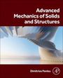 Titel: "Advanced Mechanics of Solids and Structures" von Dimitrios Pavlou. Abstrakte Architekturstruktur auf rotem Hintergrund.
