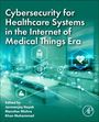"Cybersecurity for Healthcare Systems in the Internet of Medical Things Era." Abstrakte blaue Grafik mit Gesundheitssymbolen.