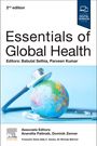 "Essentials of Global Health, 2nd edition. Herausgeber: Babulal Sethia, Parveen Kumar. Stethoskop um einen Globus."