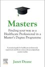 "Masters - Finding your way as a Healthcare Professional in a Master's Degree Programme" steht groß auf einem schlichten Hintergrund mit Doktorhut-Illustration.