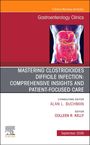 Titel: Mastering Clostridioides Difficile Infection: Comprehensive Insights and Patient-Focused Care. Illustration eines Verdauungssystems.