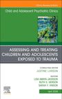 "Assessing and Treating Children and Adolescents Exposed to Trauma" steht zentral auf einem Cover. Farbige Illustration oben.