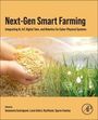 "Next-Gen Smart Farming" und Symbole für Technologie über grünem Feld mit Händen, die Körner halten.