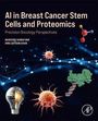 Oben: "AI in Breast Cancer Stem Cells and Proteomics, Precision Oncology Perspectives." Unten sind Moleküle und ein Logo.