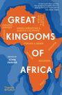 "Great Kingdoms of Africa", Herausgeber: John Parker. Afrikakarte in Orange mit Regionenamen. Zitat von The Irish Times.