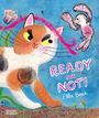 Text: "READY OR NOT! Ella Beech". Eine bunte Illustration zeigt eine Katze und einen flatternden Vogel auf blauem Hintergrund.