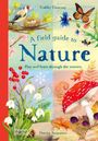 Text: "Gabby Dawnay, A field guide to Nature, Play and learn through the seasons, Dorien Brouwers." Illustration mit Vogel, Schmetterling und Pilz.