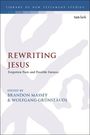 „REWRITING JESUS: Forgotten Pasts and Possible Futures, edited by Brandon Massey & Wolfgang Grünstäudl“. Hintergrund: abstrakte Formen.