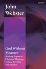 Titel: "God Without Measure", Autor: John Webster, abstrakte violette und dunkle Farbtöne, Logo oben rechts.