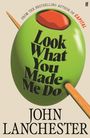"Look What You Made Me Do" und "John Lanchester". Illustration einer grünen Olive mit rotem Paprika und Zahnstocher.