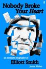 Text: "Nobody Broke Your Heart" und "an intimate biography of Elliott Smith" von Jamie Fisher. 
Gesicht in zerschnittenen Fragmenten auf blauem Hintergrund.