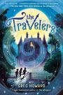 "The Travelers" von Greg Howard. Kinder laufen mit einem Hund zu einem Haus, Mond im Hintergrund, magischer, verspielter Stil.
