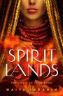 „SPIRIT LANDS“, „THE FINALE TO SPICE ROAD“, „MAIYA IBRAHIM“. Illustration: Frau in rotem Kopftuch mit Flammen.