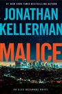 "JONATHAN KELLERMAN MALICE" steht groß geschrieben, über einer nächtlichen Stadtansicht mit vielen Lichtern.