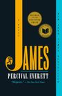 "Winner of the Pulitzer Prize." "National Book Award Winner." "JAMES." "Percival Everett." Gelbes "J" mit kleiner Figur.