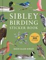 "SIBLEY BIRDING STICKER BOOK" von David Allen Sibley, mehr als 300 Sticker. Verschiedene Vögel auf grünem Hintergrund.