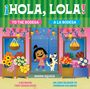 Titel: ¡HOLA, LOLA! Ein Mädchen und ein Hund vor einem bunt geschmückten Geschäft voller Blumen und Früchte.