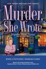 Oben: "USA Today Bestselling Series". Groß: "Murder, She Wrote". Unten: "Murder Most Trivial". Eine lächelnde Frau steht vor einem blauen Gebäude.