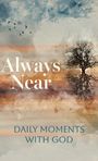 "Always Near" und "Daily Moments With God". Aquarell mit Baum und Vögeln vor einem Himmel in Blau- und Brauntönen.