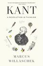 „KANT: A Revolution in Thinking“ von Marcus Willaschek. Illustration von Kant umgeben von Büchern und Pflanzen.