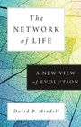 Text: "The Network of Life - A New View of Evolution - David P. Mindell." Hintergrund: bunte Blättermuster in Blau, Grün, Gelb.