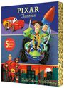 Oben steht "PIXAR Classics". Darunter sind Figuren aus Pixar-Filmen und "5 Little Golden Books™!" auf rotem Kreis.