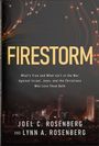 "Firestorm" Text, darunter: Diskussion über Israel, Juden, Christen. Autoren: Joel C. und Lynn A. Rosenberg. Stadtlandschaft bei Nacht.