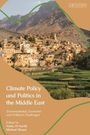 "Climate Policy and Politics in the Middle East" steht vor einem Bergdorf auf einem grünen Hang.