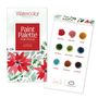 "Paint Palette Portfolio: 9 Premium Paint Dots" steht auf einer Verpackung mit floralen Designs und neun Farbpunkten.