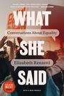 Über Menschenmenge mit Schildern steht: “WHAT SHE SAID,” “Conversations About Equality,” “Elizabeth Renzetti.”