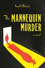 "Der Titel 'The Mannequin Murder', Autor Ingvild Schade. Illustration: Person im Türrahmen mit rotem Schatten, gelber Hintergrund."