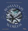 "ROMANTASY WORLDS" mit Drachenstickerei auf Sturmwolken, umgeben von goldenen Sternen.