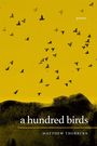Text: "a hundred birds" von Matthew Thorburn. Illustration von fliegenden Vögeln vor einem gelben Hintergrund.