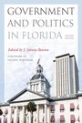 Buchtitel „Government and Politics in Florida“. Herausgegeben von J. Edwin Benton. Historisches Gebäude mit Säulen und Flagge.