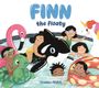„FINN the floaty“. Illustration von fröhlichen Kindern mit bunten Schwimmtieren in einem Pool.
