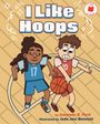 „I Like Hoops“ als Titel. Zwei Kinder spielen Basketball, ein Junge hält den Ball. Spielfeld mit Parkettmuster.