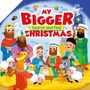 „My Bigger Search and Find Christmas“ steht über einer bunten Illustration der Weihnachtskrippe mit Tieren und Menschen.