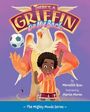 „There's a GRIFFIN On My Back“, Illustration mit Kind im Fußballtrikot und Greif mit Fußball.