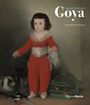 "The Masterworks, Goya, Manuela B. Mena Marqués." Ein Kind in rotem Anzug mit Vögeln, Katzen und Käfig bei Fuß.