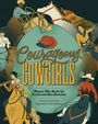 Text: "Courageous Cowgirls: Women Who Rode the Trails and Ran Ranches". Illustration von Cowgirls auf Pferden in Aktion.