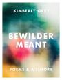 Text: "KIMBERLY GREY BEWILDER MEANT POEMS & A THEORY". Verschwommene, bunte Hintergrundillustration.