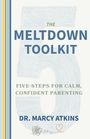 „The Meltdown Toolkit“, „Five-Steps for Calm, Confident Parenting“, „Dr. Marcy Atkins“. Ein großes, ausgegrautes „5“. Linksfarbige Linien. Unten Kritzel.