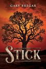 "STICK" und "GARY BREGAR". Ein Kind steht vor einem Vulkan, der Rauch spuckt, im Hintergrund Schiffe und dunkle Wolken.