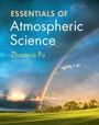 "Essentials of Atmospheric Science, Zhaoxia Pu." Ein Regenbogen über einer Landschaft mit grünen Feldern und Wolken.