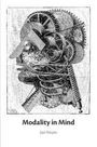 Text: "Modality in Mind", "Jan Nuyts". Illustration eines Kopfes aus Zahnrädern, Schrauben und mechanischen Teilen.