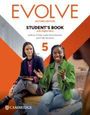 "EVOLVE Second Edition STUDENT'S BOOK 5" steht oben. Zwei Frauen, eine mit Tablet, eine mit Notizblock, sitzen lächelnd.