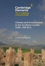 Text: "Cambridge Elements: The Archaeology of Ancient Israel. Climate and Environment in the Southern Levant, 1300-300 BCE. Dafna Langgut." Im Hintergrund sind Ruinen vor einer hügeligen Landschaft.