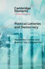 Text: "Cambridge Elements Political Economy. Political Lotteries and Democracy. Alexandra Cirone and Brenda Van Coppenolle." Hintergrund: Abstrakte Linien und Stadtansicht.