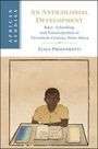 „An Anticolonial Development“ von Elisa Prosperetti, Illustration eines sitzenden Mannes mit Büchern auf einem Tisch.