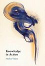 „Knowledge in Action“, Markos Valaris. Abstrakte Illustration mit blauen und goldenen Pinselstrichen.
